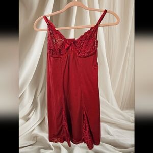 Avid Love Women's Large Red Nighty with Lack Top and Slits